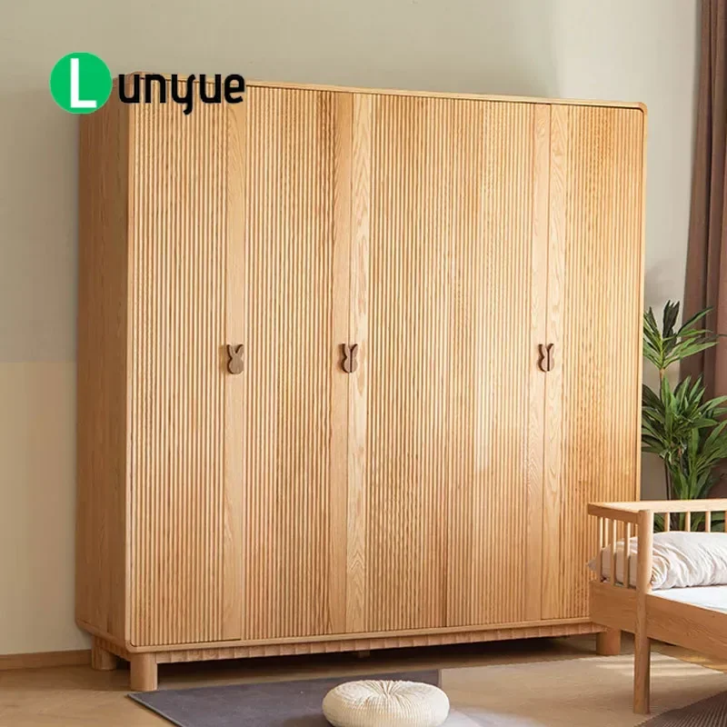 Modern Simple All Solid Wood Red Oak Wardrobe Cherry Wood Swing Door Combination Locker for Bedroom Children Storage