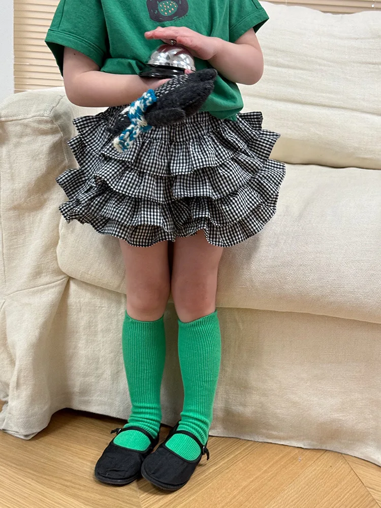 

2025 Summer New Girls Cute Layered Skirt Children Plaid Shorts Baby Girl Princess Skirts Fashion High Waist Shorts Kids Clothes