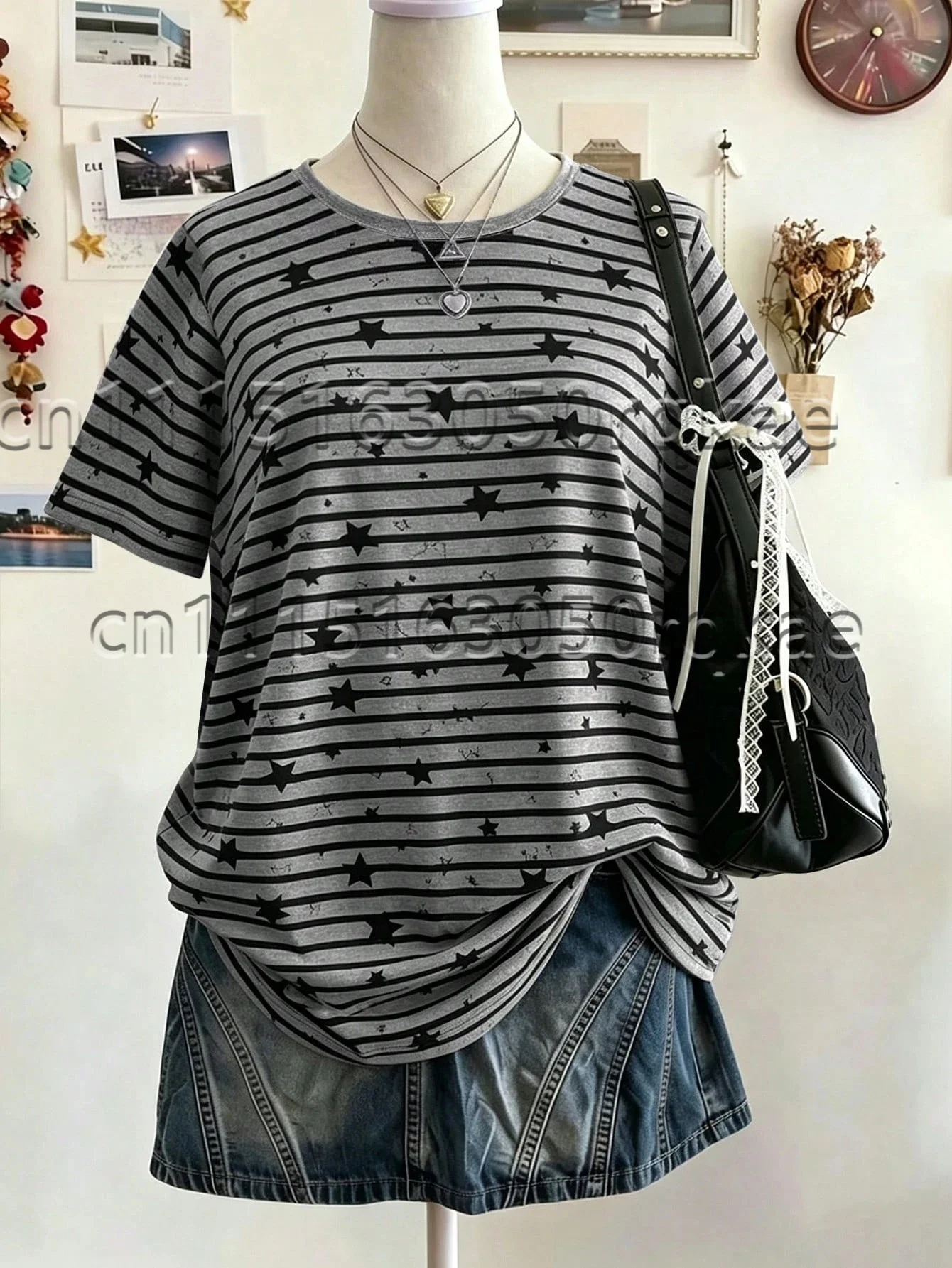 2026 Trendige Damen-T-Shirts mit Streifendesign und Musterdruck, Sommer-Streetwear, Minimalistisches Lässiges Kurzarm-T-Shirt für Damen – Detail 11