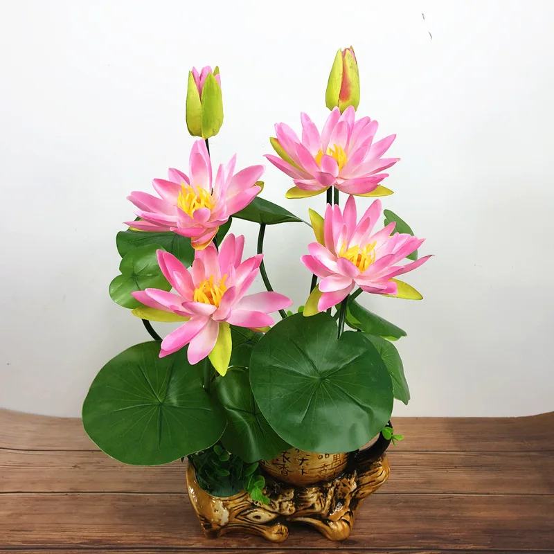 Small Lotus Artificial Flower, Fake Pu Water Lily, DIY Christmas Home, Wedding Garden, Table Deco, Green Plant, Photo Prop, 46cm