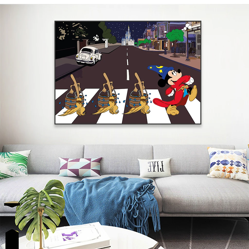 Mickey Sorcerer Poster Disney Mickey Mouse Graffiti Wall Art Prints Classical Movie Cartoon Canvas Painting Pop Street Art Decor