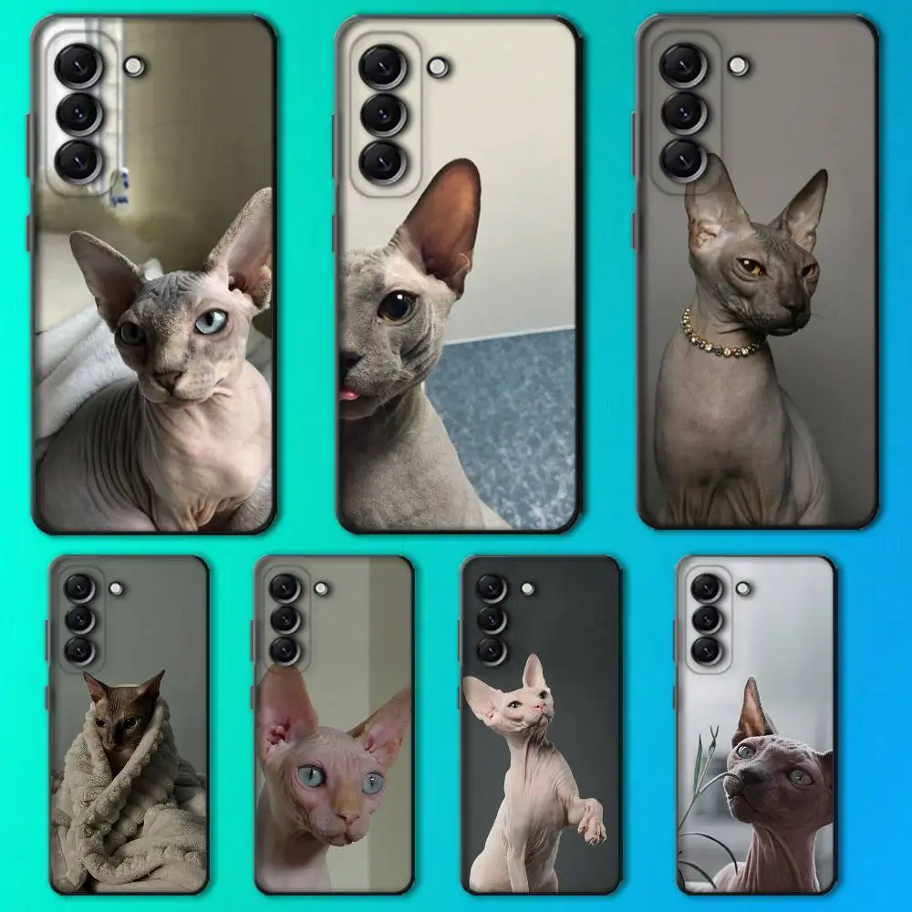

Animal Sphynx Hairless cat Phone Case For Samsung Galaxy A13,A21s,A22,A31,A32,A52,A53,A71,A80,Soft Black Shell