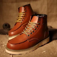 2025 Leather Men Boots Warm Mens Snow Boots with Fur Waterproof Handmade Male Ankle Boots No-slip High Top Male Work Shoes
