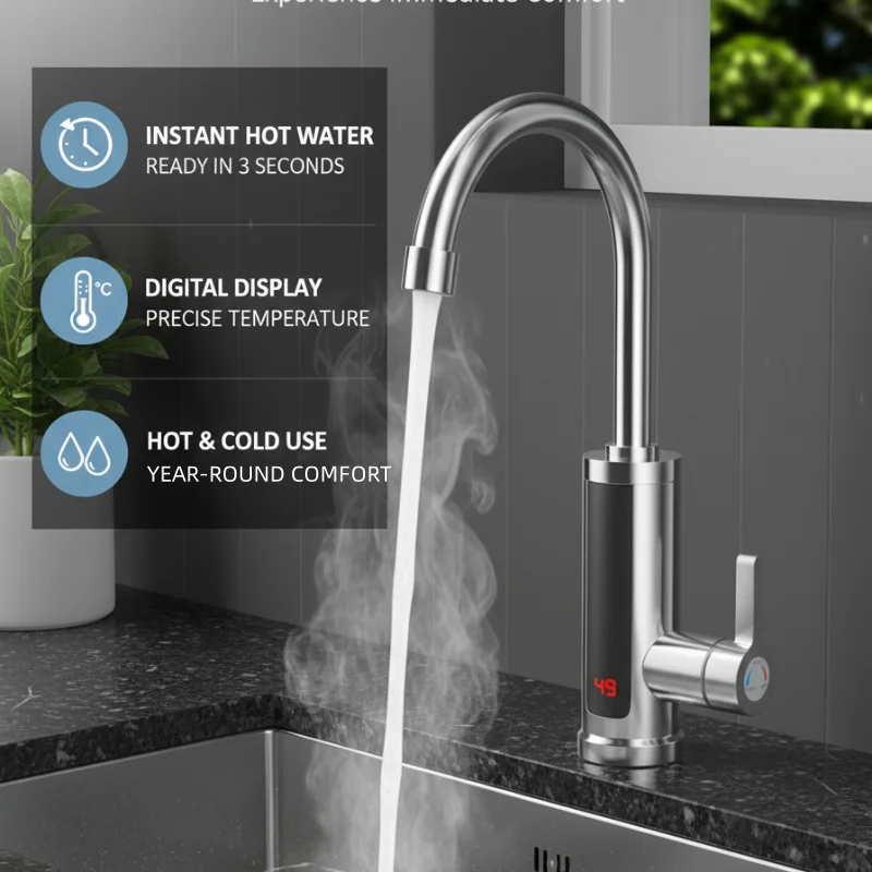 

3000W Instant Electric LCD Faucet Instant Tap 360° Fast Heater Heating Hot/Cold Water Supply for Bathroom Kitchen