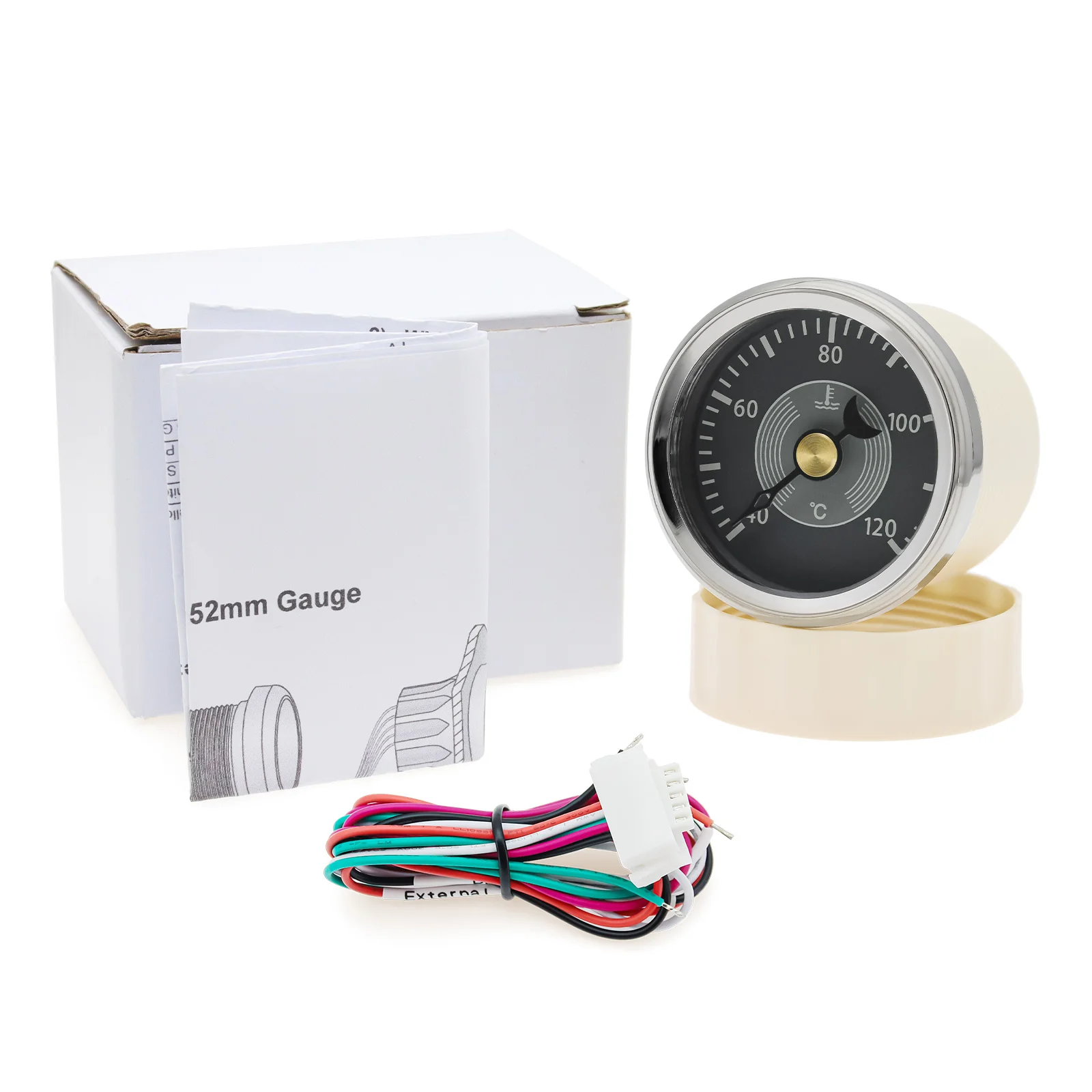 Retro 52mm Water Temperature Gauge 40-120℃ Pointer Meter 1/8 NPT Water Temp Sensor Universal for 12V 24V Car Boat Yacht Custom