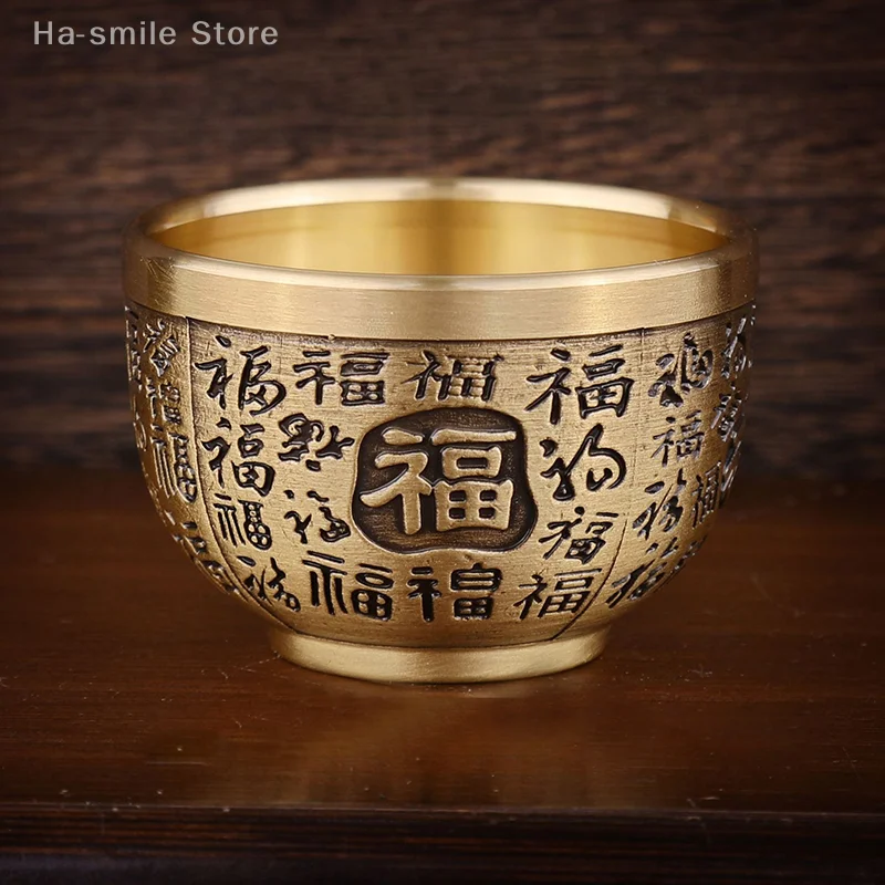 

Резное вручную украшение из чистой латуни с изображением Феникса, традиционная цилиндрическая чашка счастливого фэн-шуй для домашнего декора или питьевого судна
