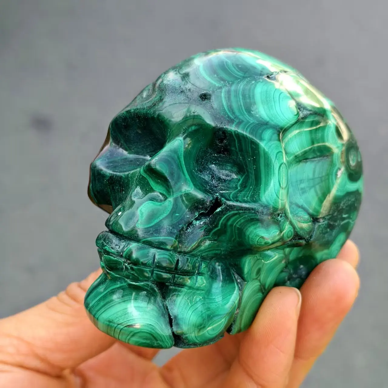 Natural Green Malachite Skull, Quartz Crystal Green Ore, Carved, Skull, Mineral Healing