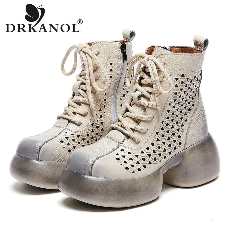

DRKANOL/женские ботильоны в британском стиле на толстом высоком каблуке 7 см, летние дышащие ботинки на платформе, увеличивающие рост, крутые ботинки в стиле ретро