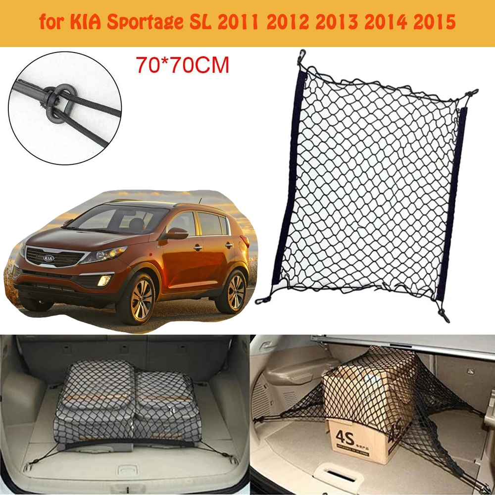 Für KIA Sportage SL 2011 ~ 2015 2012 Auto Boot Stamm Mesh Net Fracht Haken Organizer Lagerung Auto Zubehör Gepäck elastische Mesh