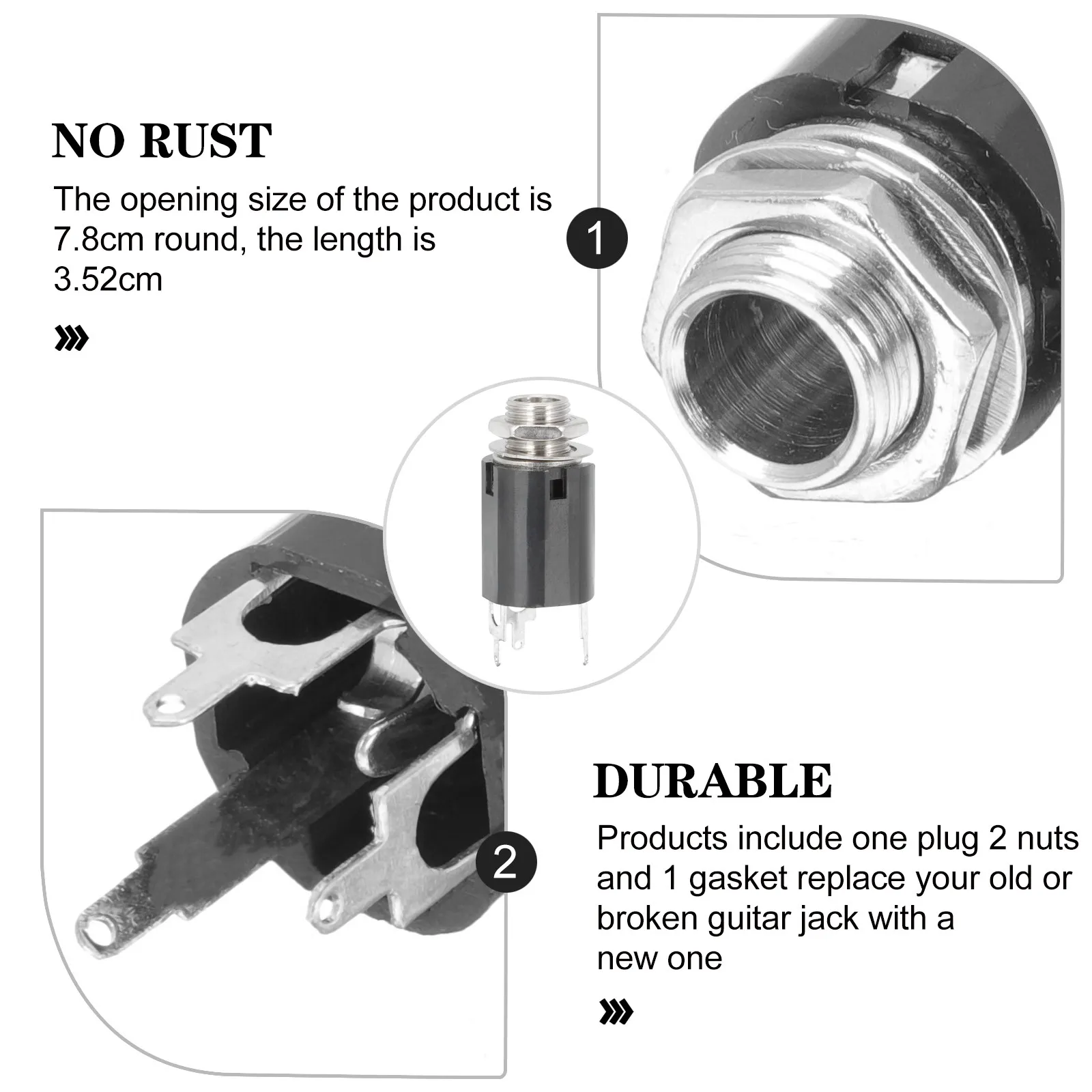 3Pcs 6.35mm Guitar Jack Female Stereo Panel Mount Socket for Guitar Repair and Replacement Female Stereo Socket Panel
