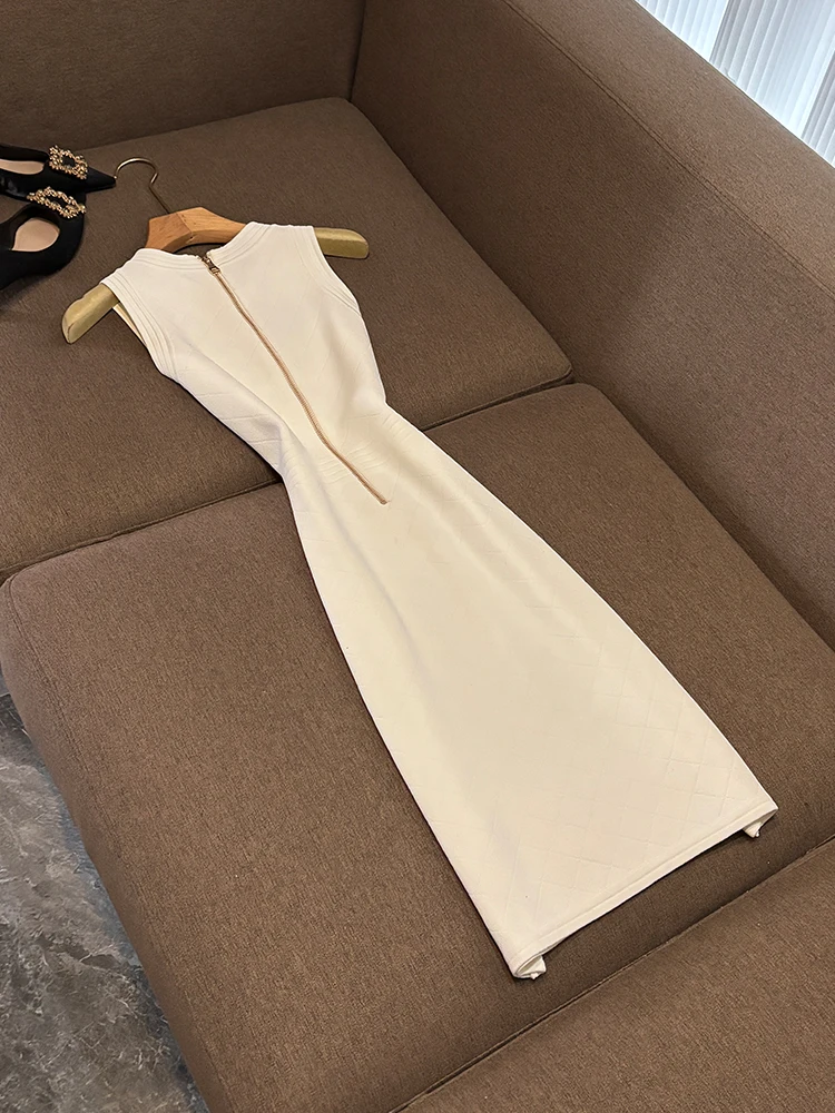 Outono inverno novo sle svel botão elástico de malha comprimento médio bodycon camada base outerwear versátil feminino dr