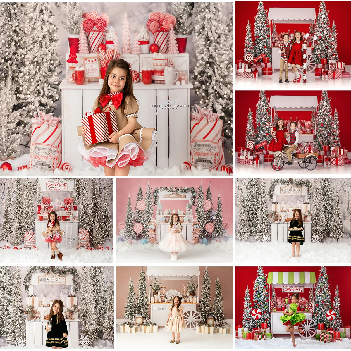 

Winter Christmas Photo Background for Candy Cane Sweets Cart Photography Backdrop Sugarplum Stand Portrait Photo Studio Props