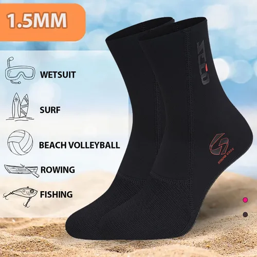 Imagen 1 del producto Calcetines de buceo de neopreno de 1,5 MM para hombre y mujer, calcetines cálidos para nadar y esnórquel, calcetines largos antideslizantes para deportes acuáticos, calcetines de playa