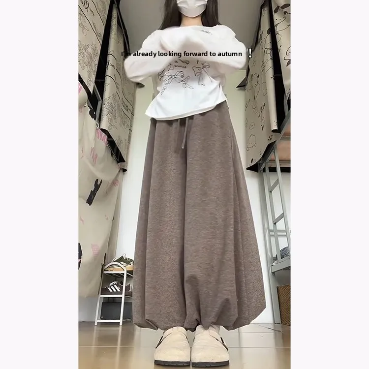 카라멜 레이지 니트 라이스 누들 팬츠 여성용 가을 겨울 신상 슬림 에이지 리덕션 패션 드레이프 플러피 버드 스커트 팬츠