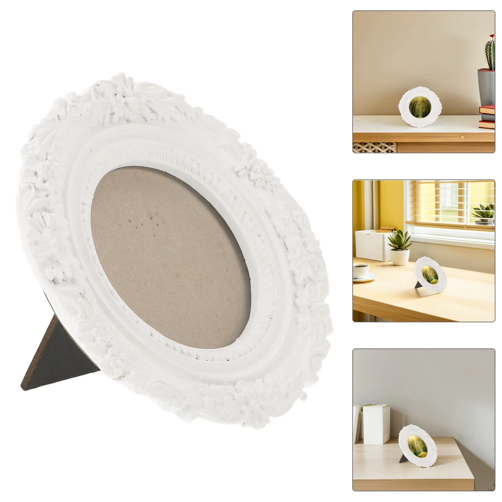 Mini Round Vintage Resin Photo Frame Embossed Floral Design Tabletop Wall Hanging Retro Ornate Picture Holder Wedding Valentines