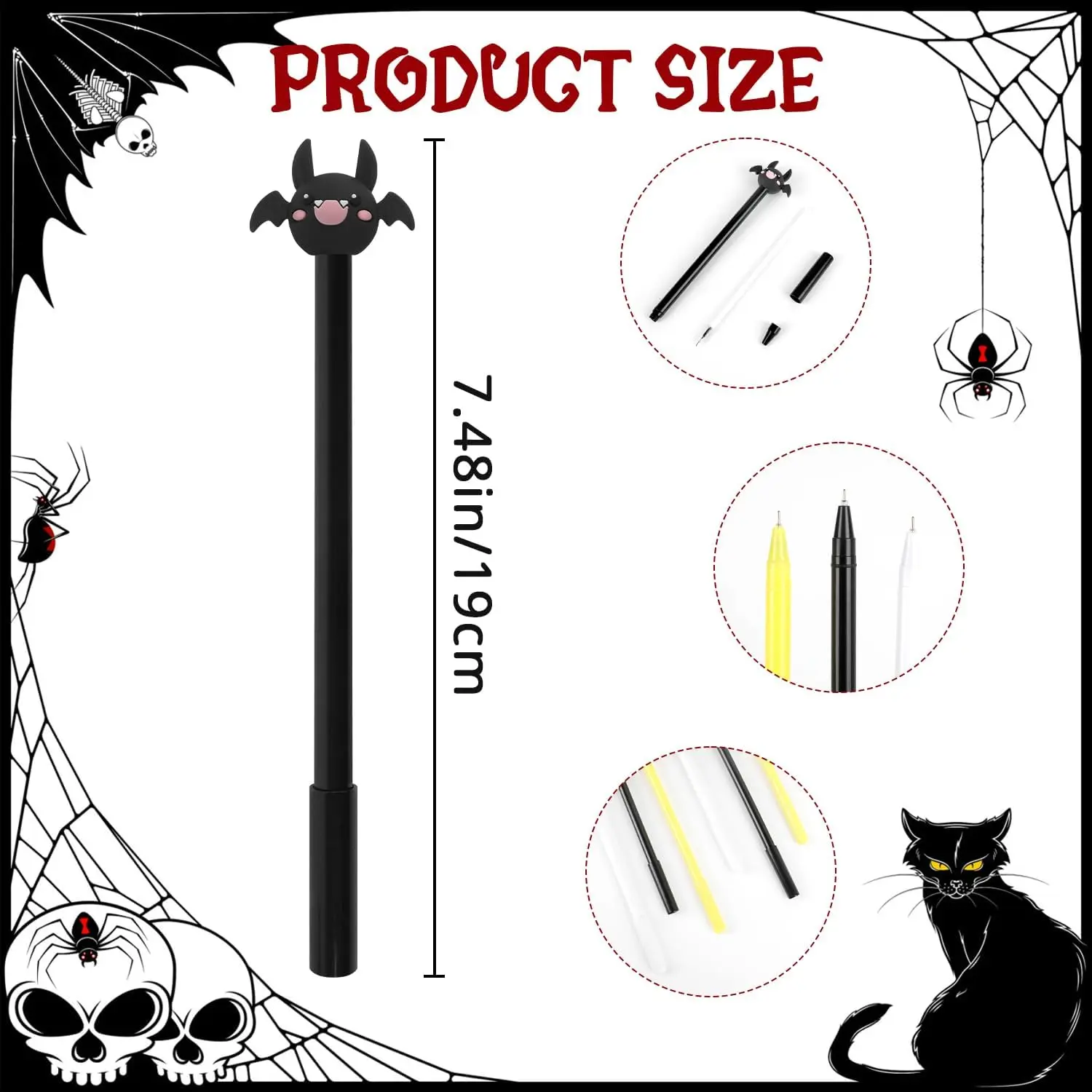 24 Pcs Halloween Gel Pens, Cute Pumpkin Bat Ghost Shape Pens for Halloween Party School Class Office Stationery