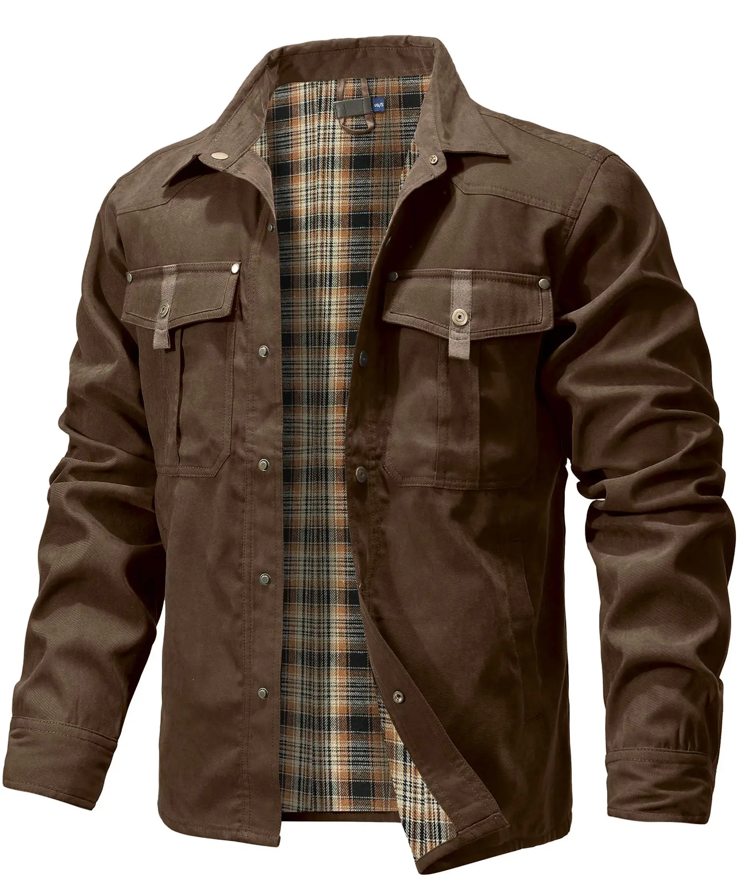 Herenjassen Lente Flanel Gevoerd Overhemd Jas Shacket Casual Drukknoop Overshirt Western Cowboy Stijl Hoge Kwaliteit Top Amerikaanse Maat