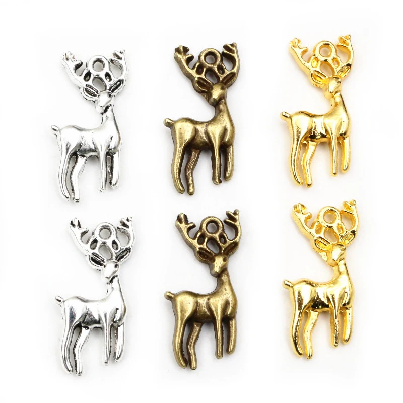 15 sztuk Charms boże narodzenie jelenie Sika 27x18mm antyczny brąz kolor srebrny wisiorki dokonywanie DIY Handmade tybetański srebrny kolor biżuteria — zdjęcie 2