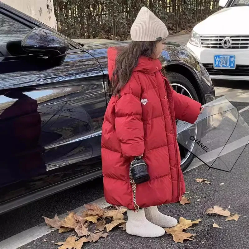 ZOETOPKID New 2026 Girls' Winter Cotton Jacket Waterproof Down Extended Over Knee Teenage Children's Coat for Outdoor Wear