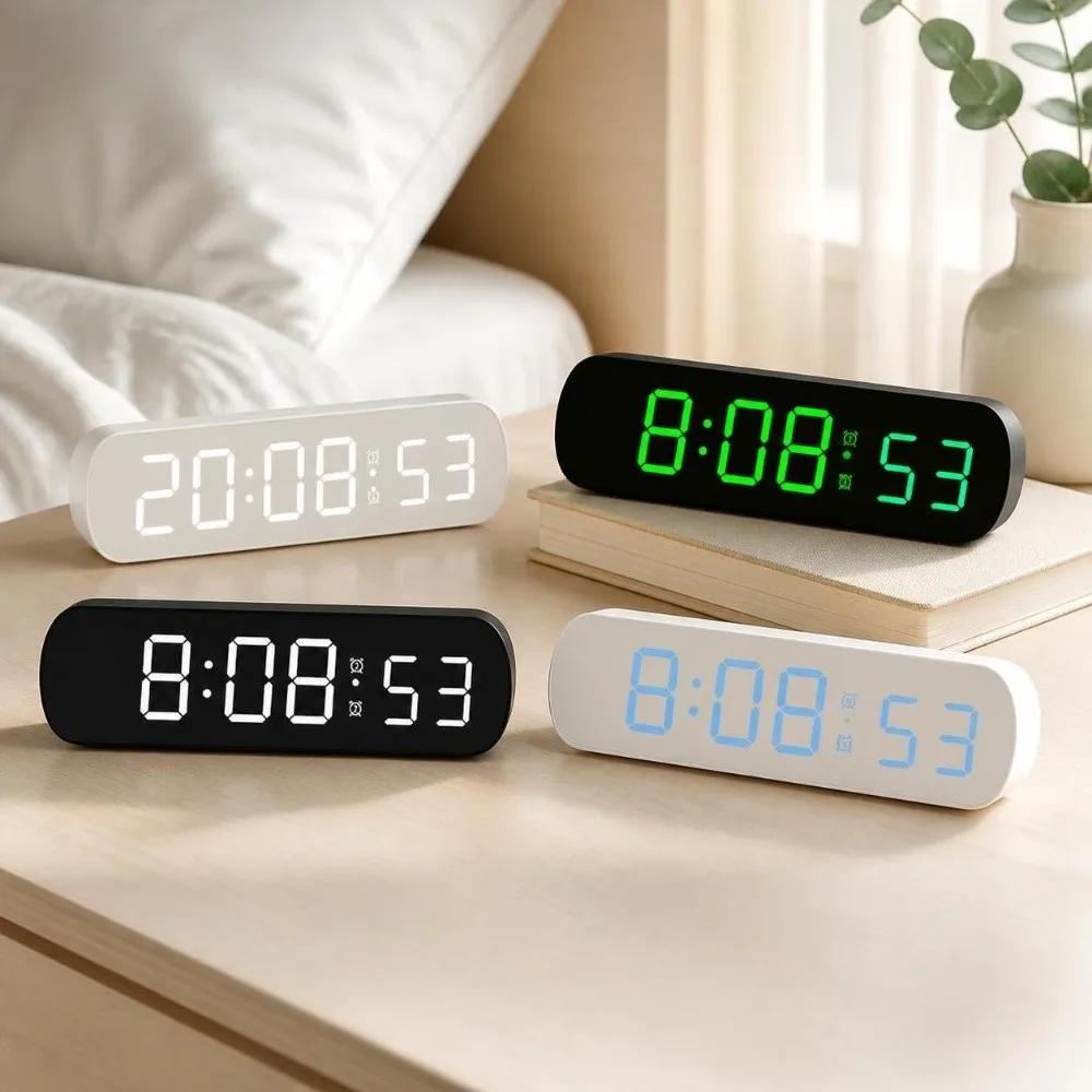 Large Display Digital Alarm Clock 12/24 Hour Format Temperature Sensor Digital Desktop Clock Jump Seconds Function
