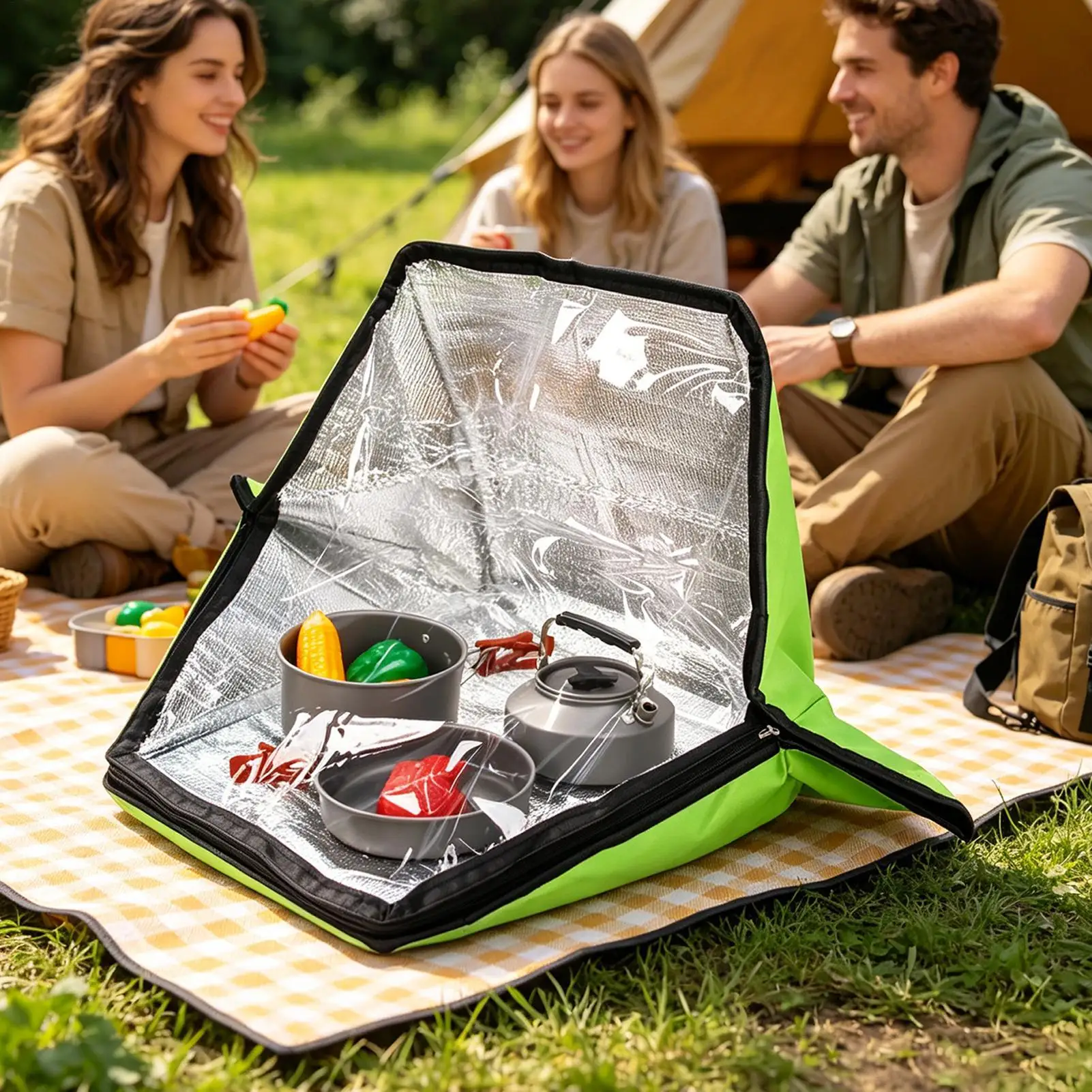 

Складная солнечная печь для кемпинга, портативная походная плита, устойчивая к царапинам, для подогрева, для выживания на природе, для походов, для экстренных ситуаций