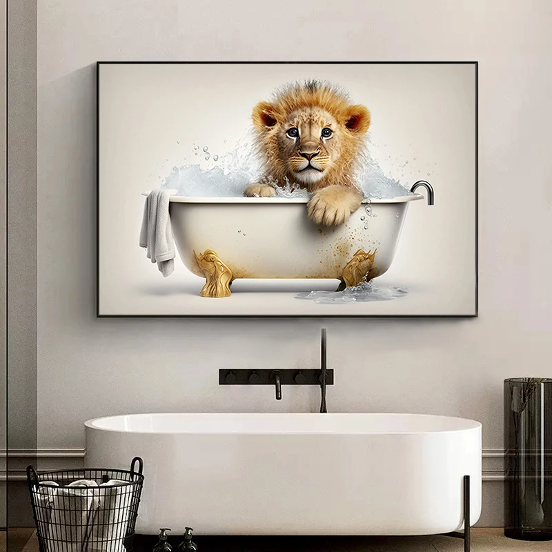 Cute Animals Baby in Bathtub Posters Elephant Panda Duck Prints Canvas Painting Bath Wall Art Picture for Living Room Home Decor