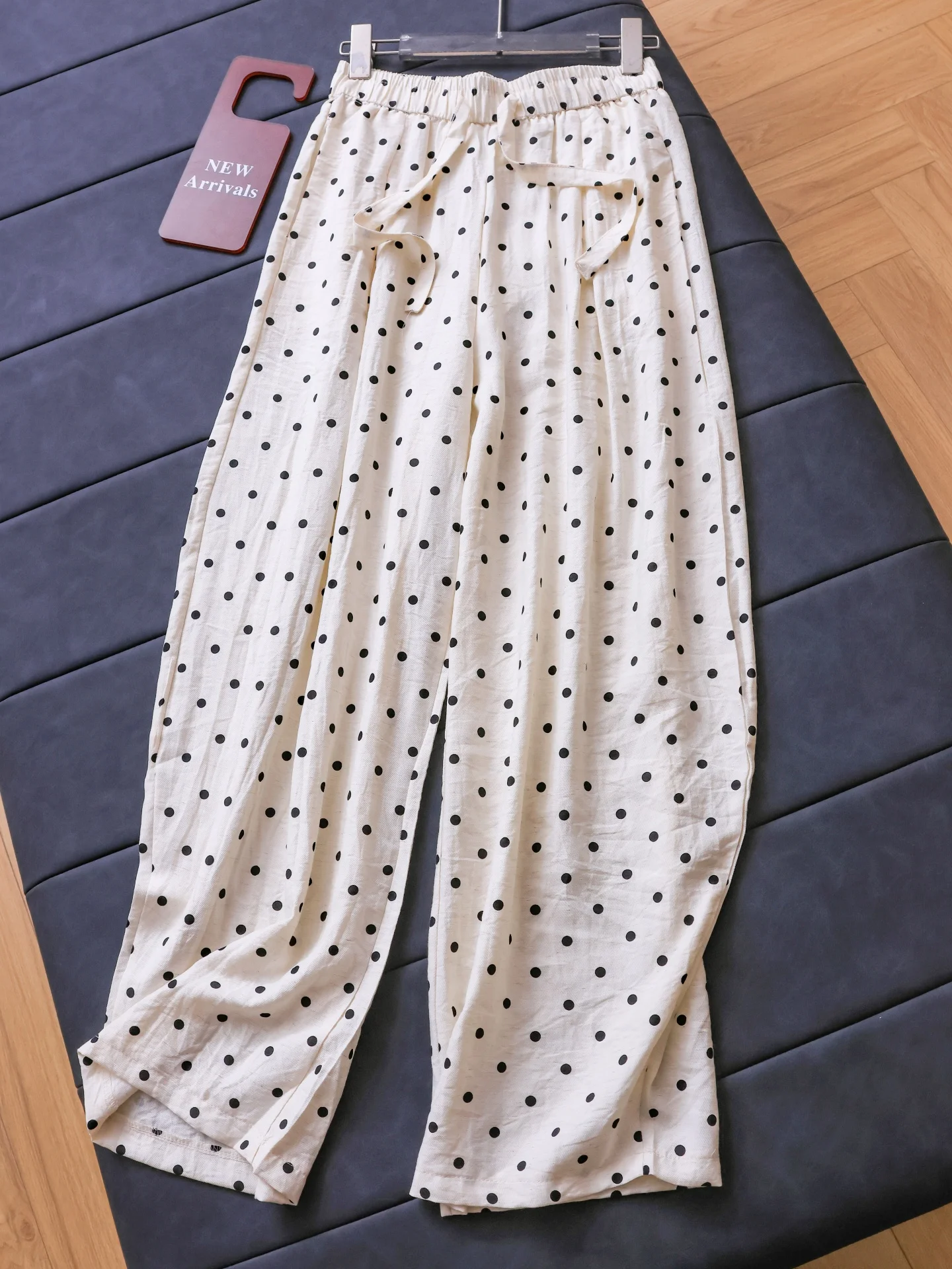 Vintage Polka Dot Drawstring Elastic Waist Oversized Knife  Wide Leg Pants Versatile Women's Casual Pants Loose Style