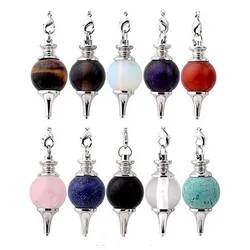 Crystal Shuttle Pendulums for Dowsing Divination Natural Amethyst Quartz Onyx Stone Round Beads Amulet Pendant Pendules Pendulos