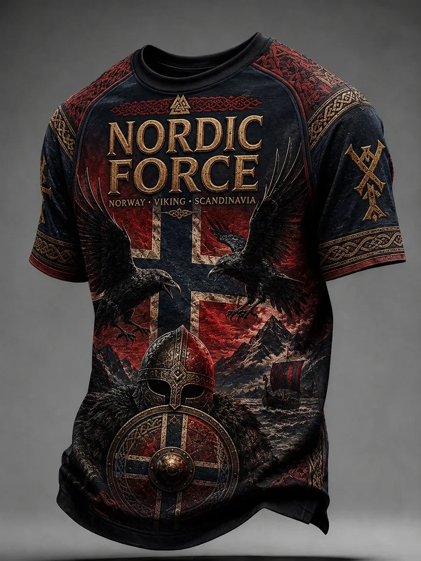 2027 Summer New Design Danish Men's Vintage Viking Style 3D Printed Sports Breathable Quick-Drying T-Shirt Family Style Shirt