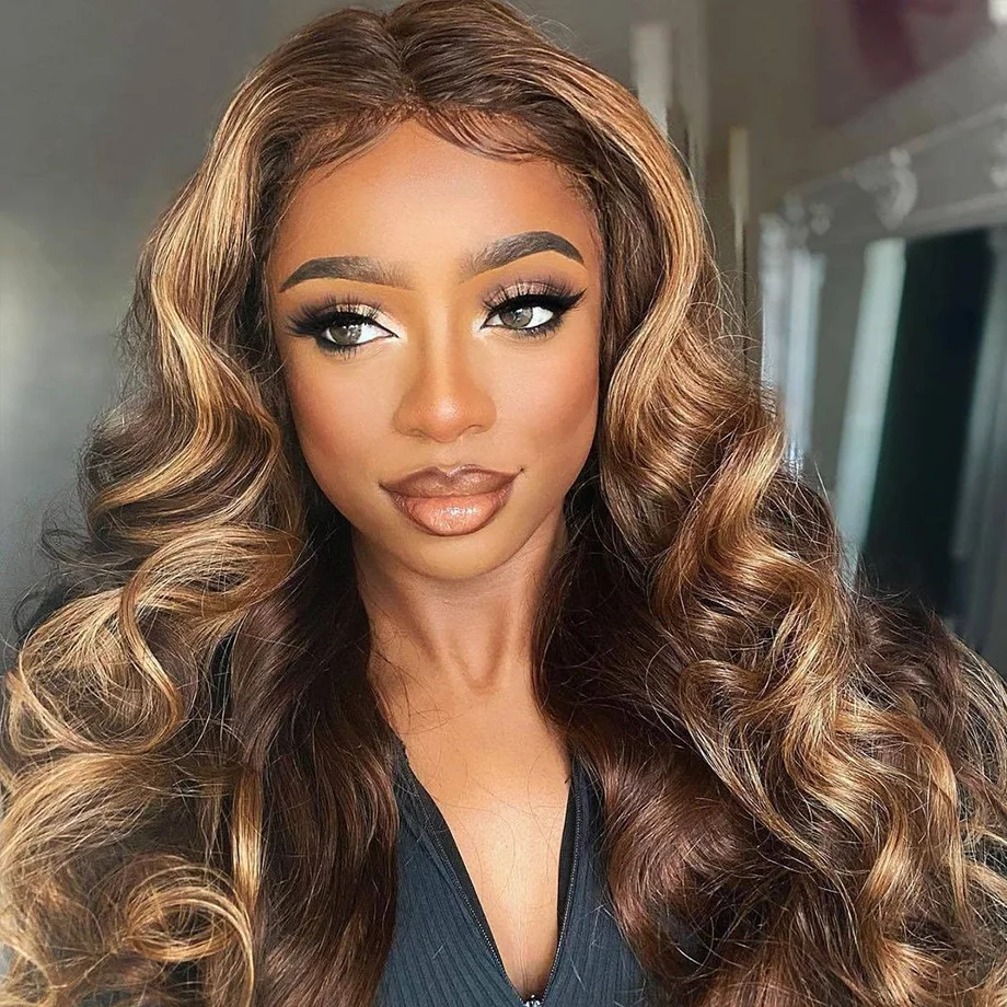 P4/27 Honey Blonde Mixed Highlight Body Wave Lace Front Wig 180 Density 13x4 13x6 360 HD Transparent Lace Frontal Wigs Brazilian Colored Human Hair Glueless Pre Plucked For Women