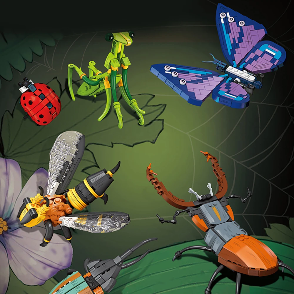 3D 곤충 세계 빌딩 블록 세트 - 8개의 독특한 버그 모델, 남학생과 여학생을 위한 재미있는 STEM 학습 장난감, 안전한 ABS 재질 구성