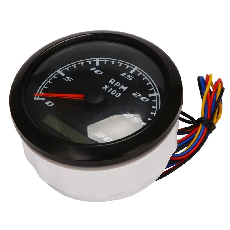 85Mm Marine Tachometer LCD Hour Meter 0-3000 RPM Speedometer 12V / 24V With Red Backlight Odometer