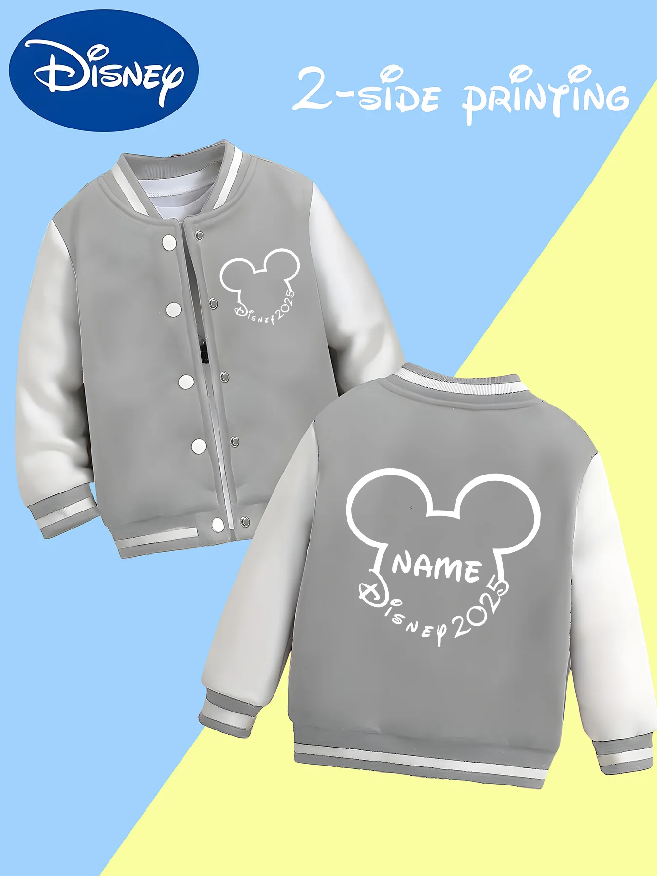 سترة بيسبول مينيسو ديزني للأولاد - صورة ظلية ميكي مخصصة، تذكارية حصرية لعام 2025، حفلات أعياد الميلاد، نزهات عائلية، S