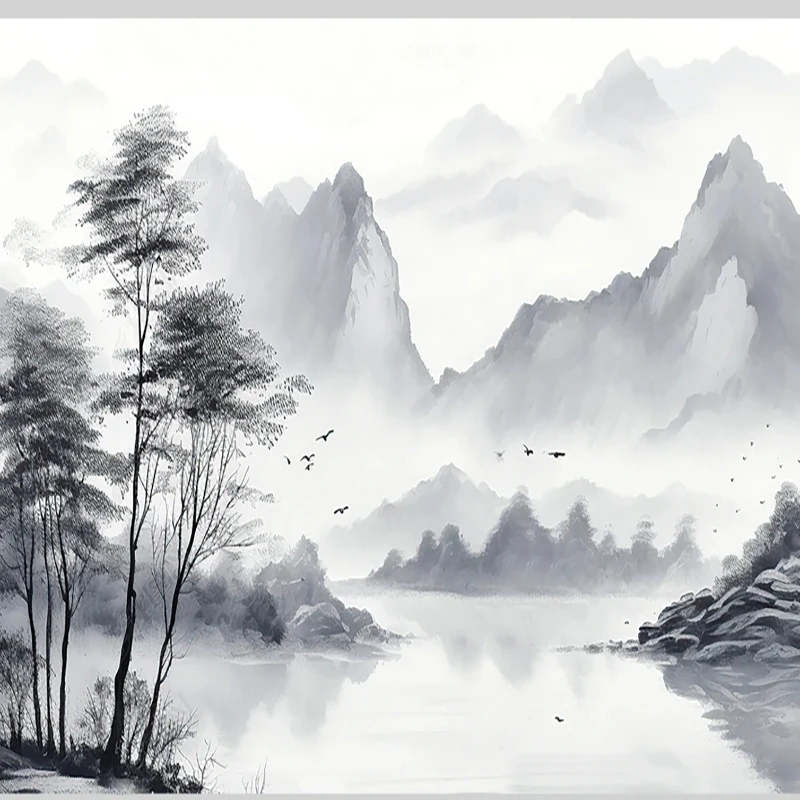 Chinese Ink Landscape Photo Wallpaper, Mural simples, Sala de estar, Quarto, Pano de fundo, Cenário bonito, 3D