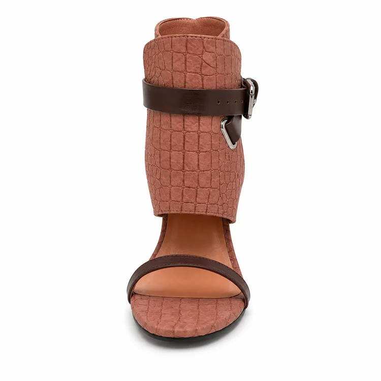 Women Open Ankle Cuff Metal Buckle Single Strap Open Toe Stiletto Heel Sandals, Western Ankle Wrap High Heels view 2