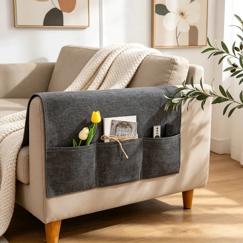 Soft Hand Towel With Storage Function Thick And Durable Sofa Armrest Pad Can Be Used For Snack Remote Control Storage
