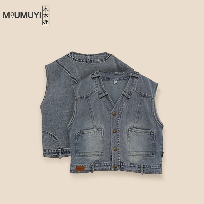 Boys' Autumn 2024 New Denim Vest Children Autumn Baby's Top Work Vest Trendy Children's Clothing