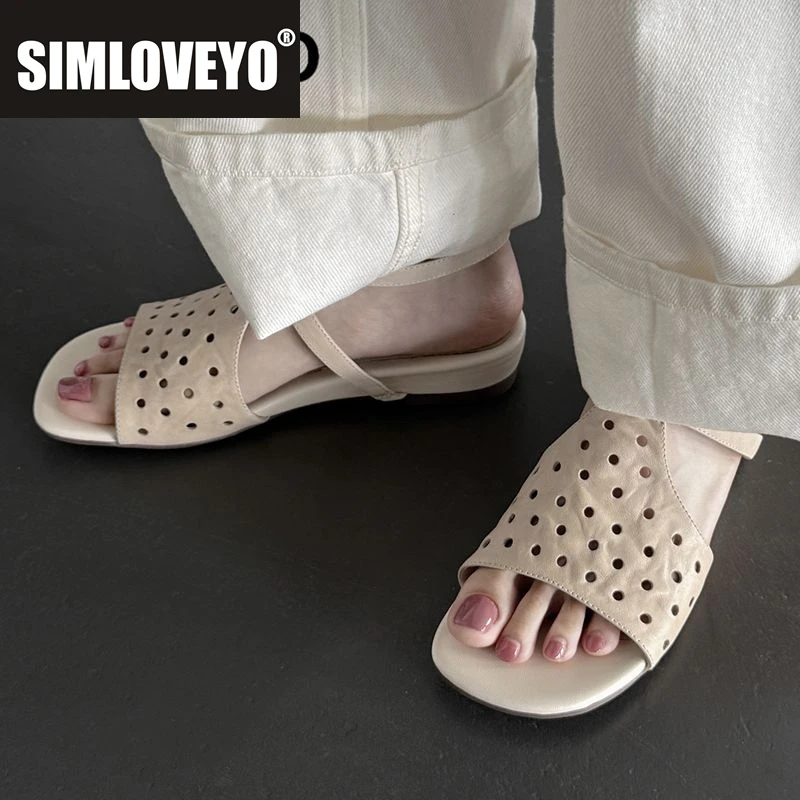 

SIMLOVEYO винтажные сандалии из натуральной кожи для женщин, дышащая мягкая повседневная женская обувь на плоской подошве с квадратным носком и пряжкой на ремешке для отдыха