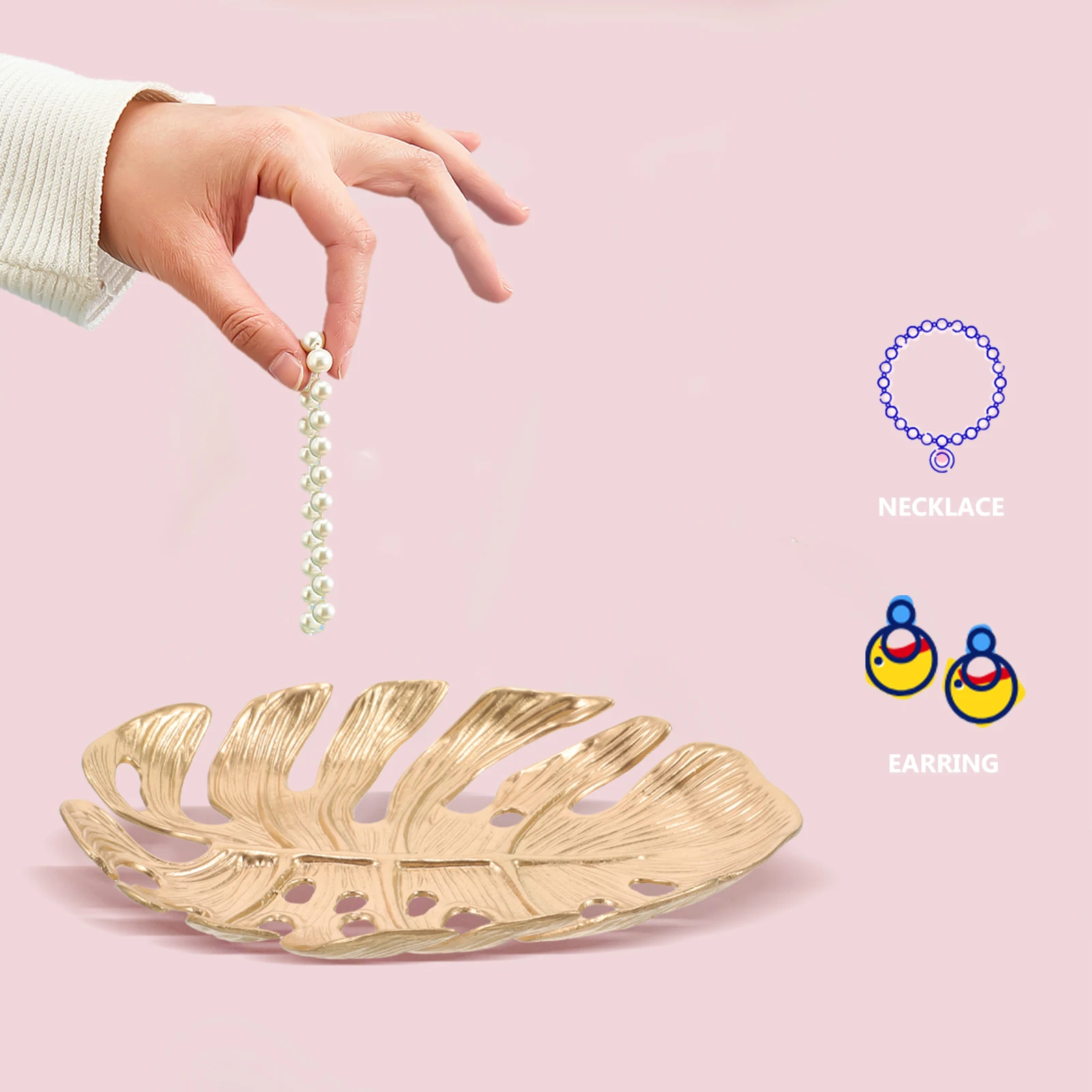 

Golden Turtle Leaf Jewelry Dish Ring Holder Tray Small Accessory ganizer Monstera Design Easy Clean Durability Trinket Plate