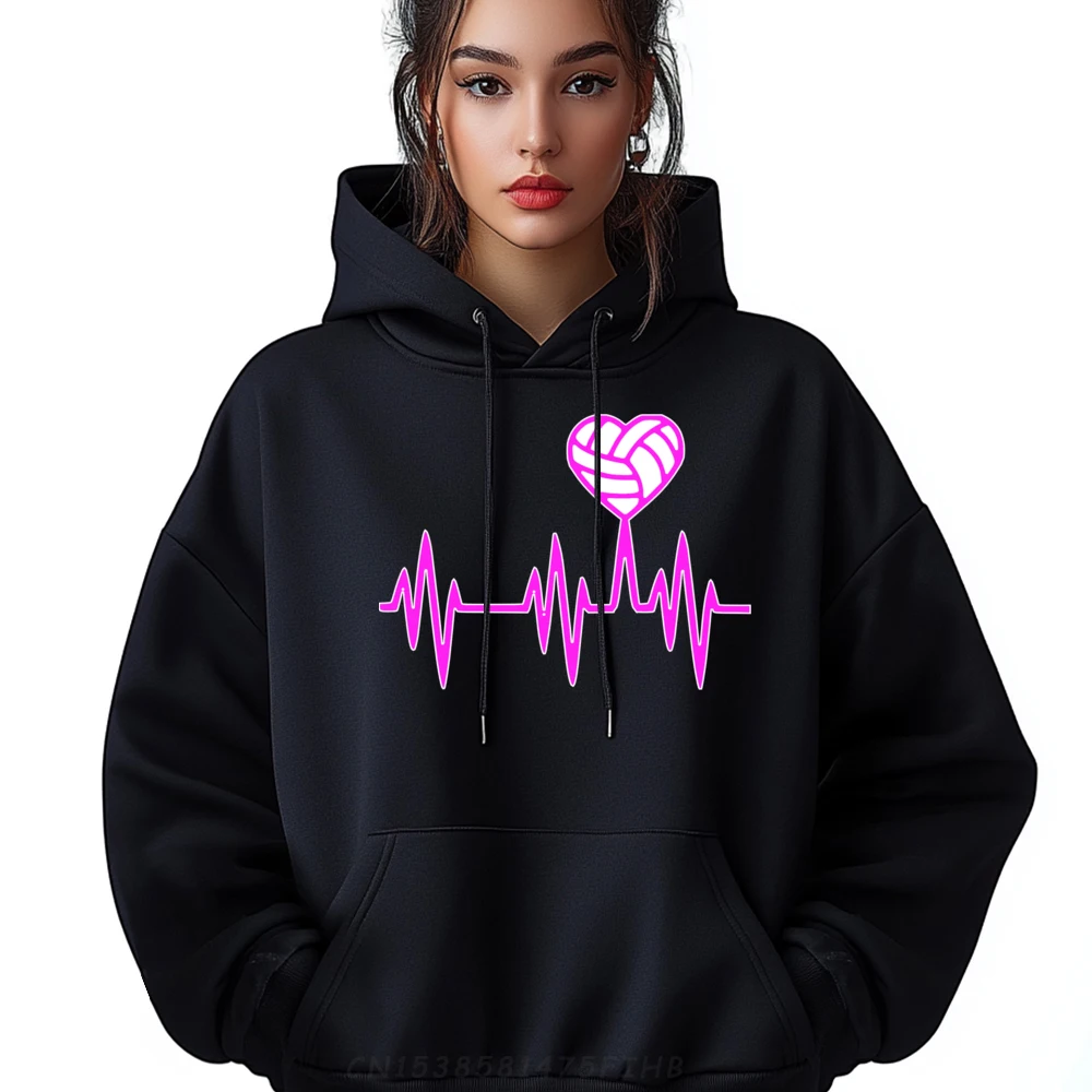 

Volleyball Ekg Pink Heartbeat Girls Teens Streetwear Men Couples Comfortable Sweatshirts For Men Pullover Hoodies