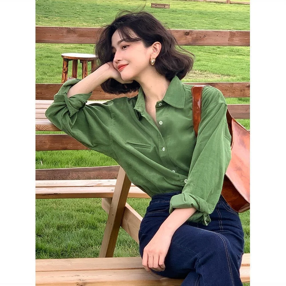 

Retro Corduroy Women's Shirt Design Wear Vintage Clothes for Women Tops Shirts Blouses