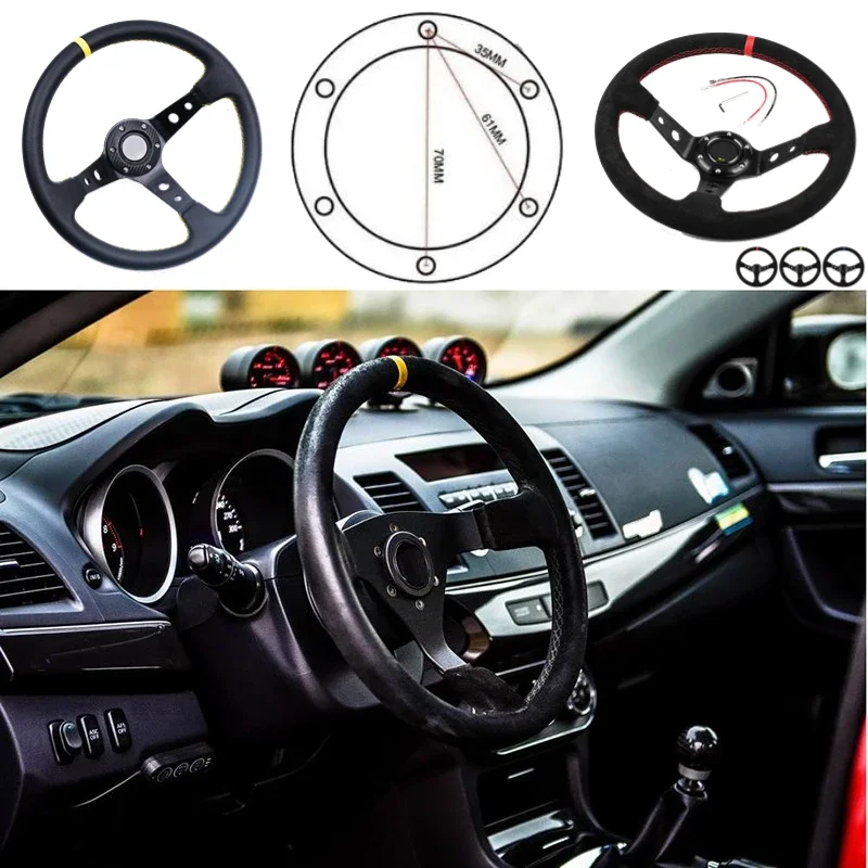 Universal 14 inch 350mm Suede/PVC Car Accessories Racing Steering wheels Deep Corn Drifting Sport Auto Steering Wheel With Logo