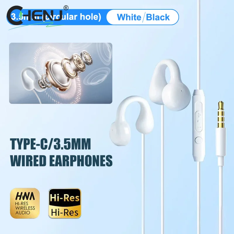 1pcs Wired Air Conduction Type-C 3.5mm Earphone Earclip With Microphone Mic Headphones Earring Sports Headset For Running Yoga