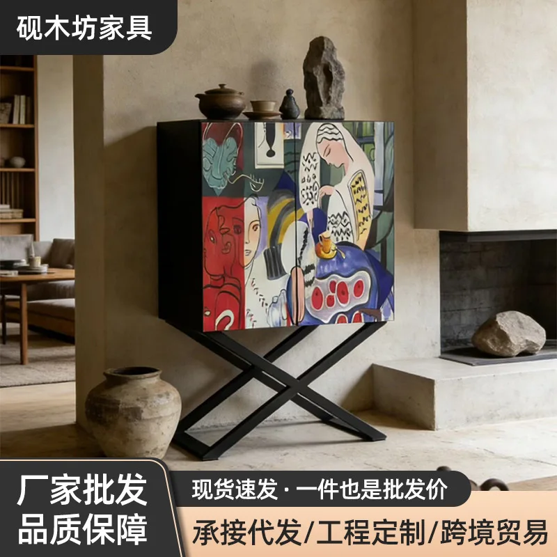 Solid wood graffiti digital printing chest chestdrawer cabinet art locker bedroom bedside table living room sidecabinet storag