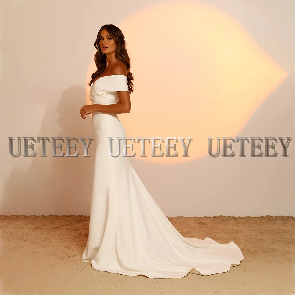 Customized UETEEY 2022 Simple Wedding Dress Charming Off Shoulder V-Neck Modern Bridal Gown Sleeveless Jersey Weeding Party Dres