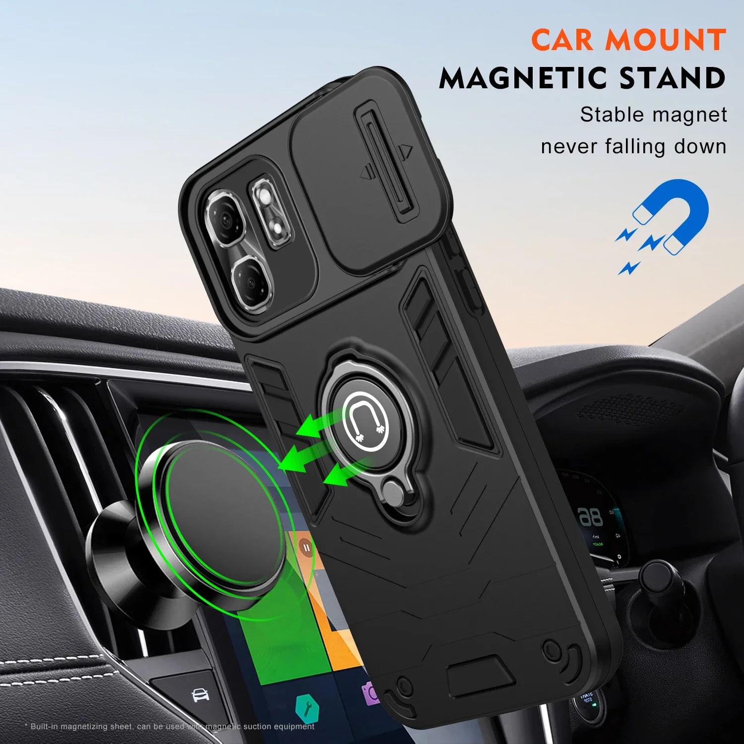 Rugged Armor Shockproof Phone Case For Infinix Smart 9 X6532 Hot 50i X6531 X6531B Sliding Window Metal Ring Holder Back Cover