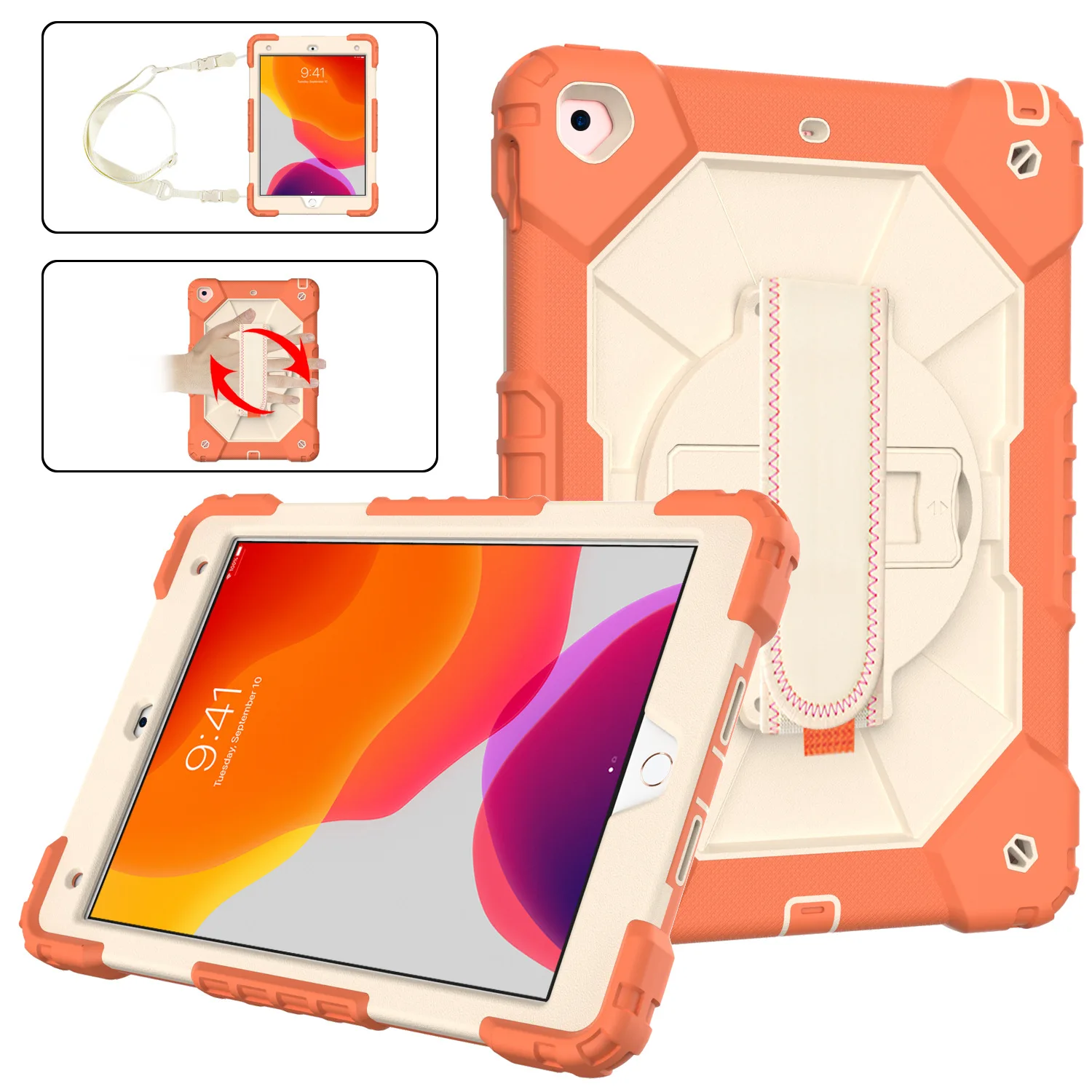 Rotating Rugged Case For iPad 10.2 2019/2020/2021 Heavy Duty Stand Cover For iPad 7th 8th 9th With Shoulder Strap
