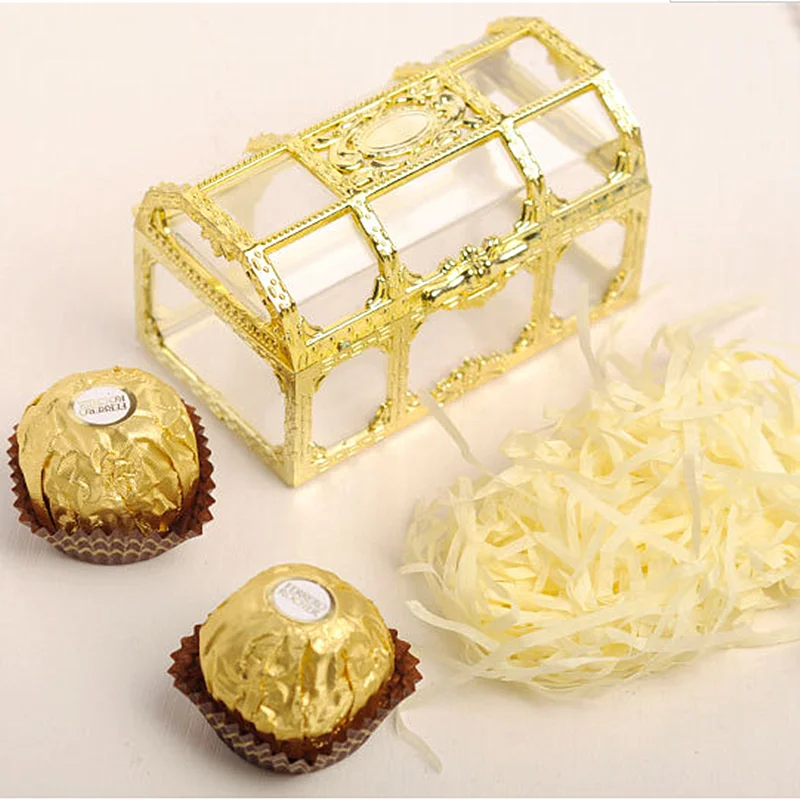 Gold Hollowed Out Gift Box Treasure Chest Shape Storage Party Marriage Souvenir  Candy Packaging Bags