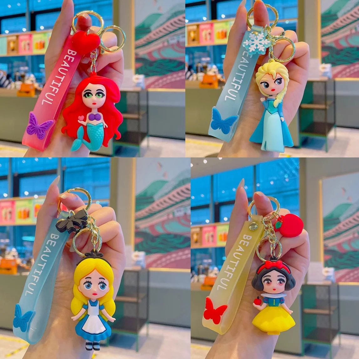

stitch Disney cartoon princess Aisha cute key chain snow white doll school bag pendant girl ornament key chain animation