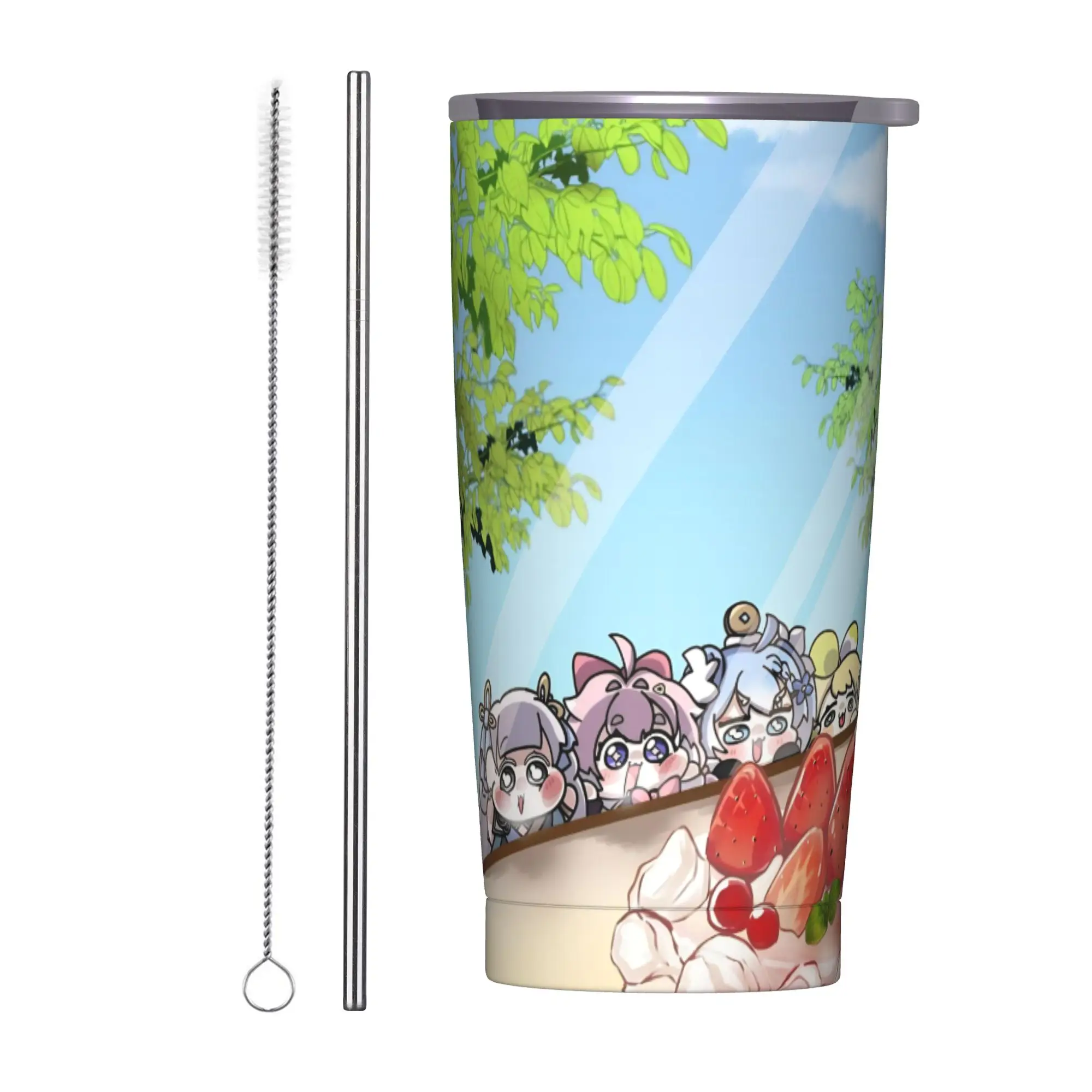 Trickcal C-Chibi Go Games Insulated Tumbler with Straws  Stainless Steel Coffee Mugs Outdoor Portable Hot Cold Drinks Cup 20oz